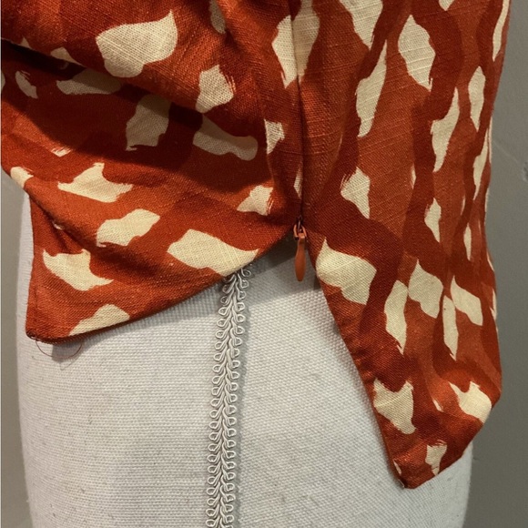 MNWT ZARA Linen Blend Geometric Print Boho Long Sleeve Crop Top Terracott… - Picture 8 of 11